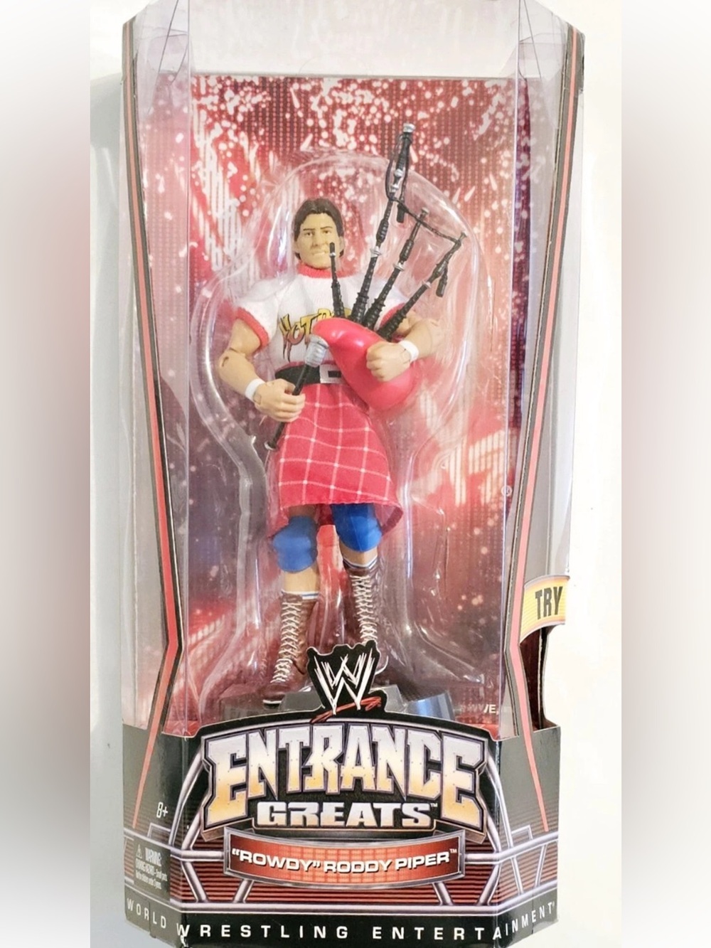 Rowdy Roddy Piper Bagpipes Plays Theme Music WWE Wrestling Toy Figure